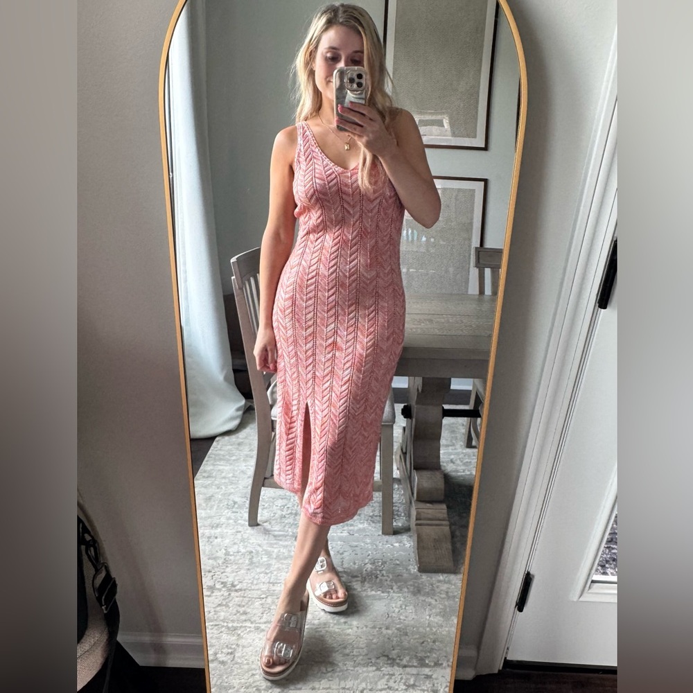 Summer Vacation Orange Chevron Crochet MIDI Dress - Picture 12 of 14